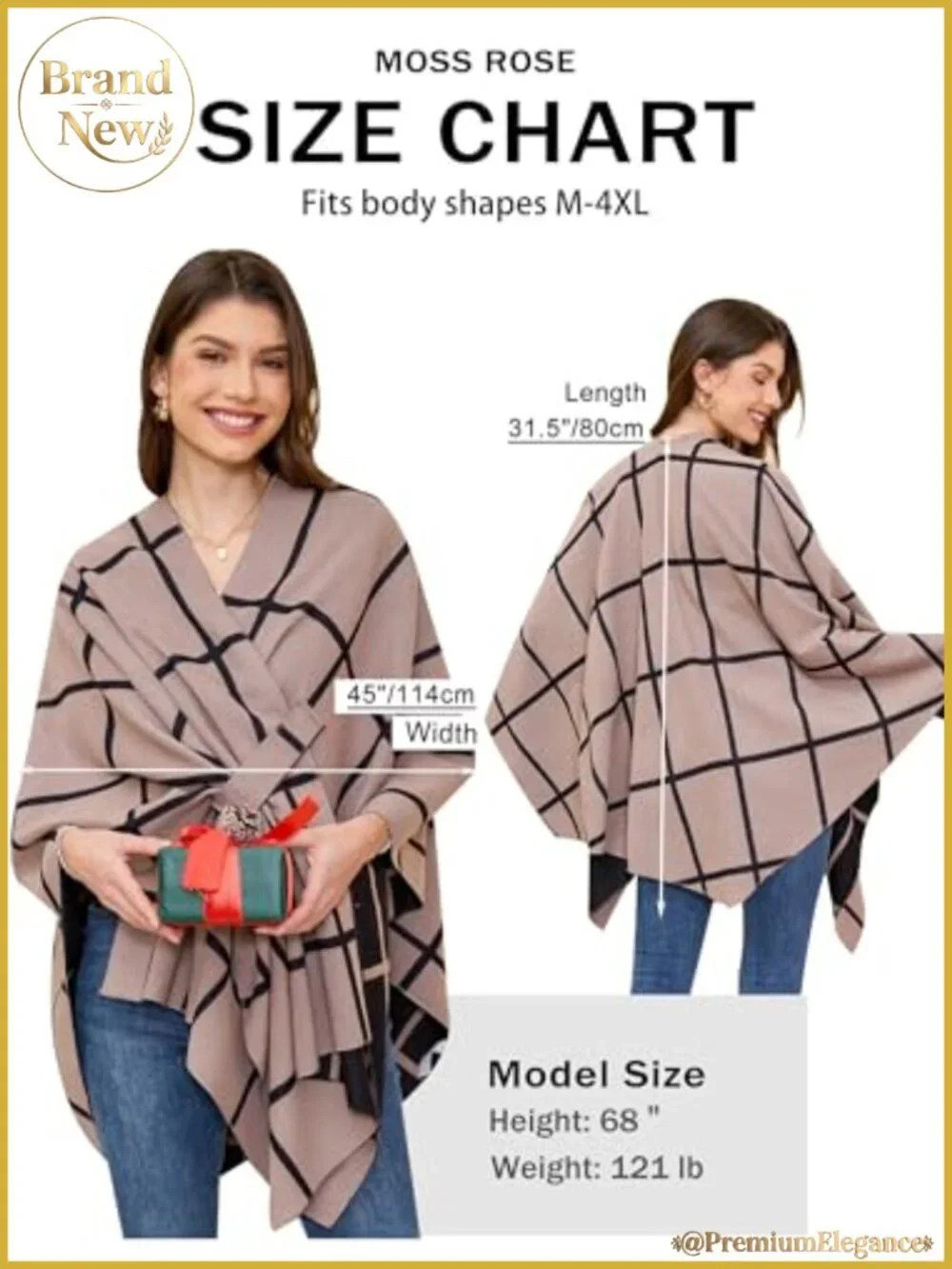 Woven Poncho Shawl Wrap Open Front Cardigan One Size L-2XL